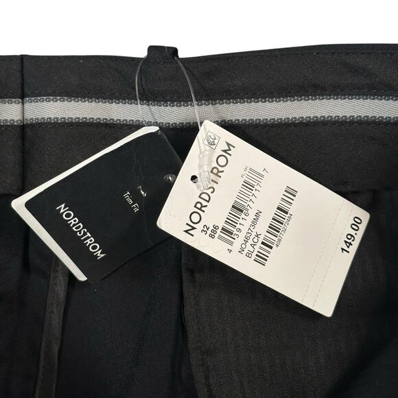 Nordstrom Men's Tech-Smart Trim Fit Trousers Wool Blend Black Pants Size 32 - Picture 7 of 7
